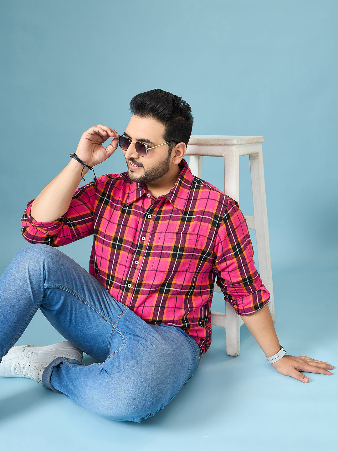 Men Plus Size Vermil Multicolor Checkered Casual Shirt