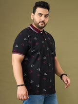 Men Plus Size Vertex Black Printed Polo Tshirt