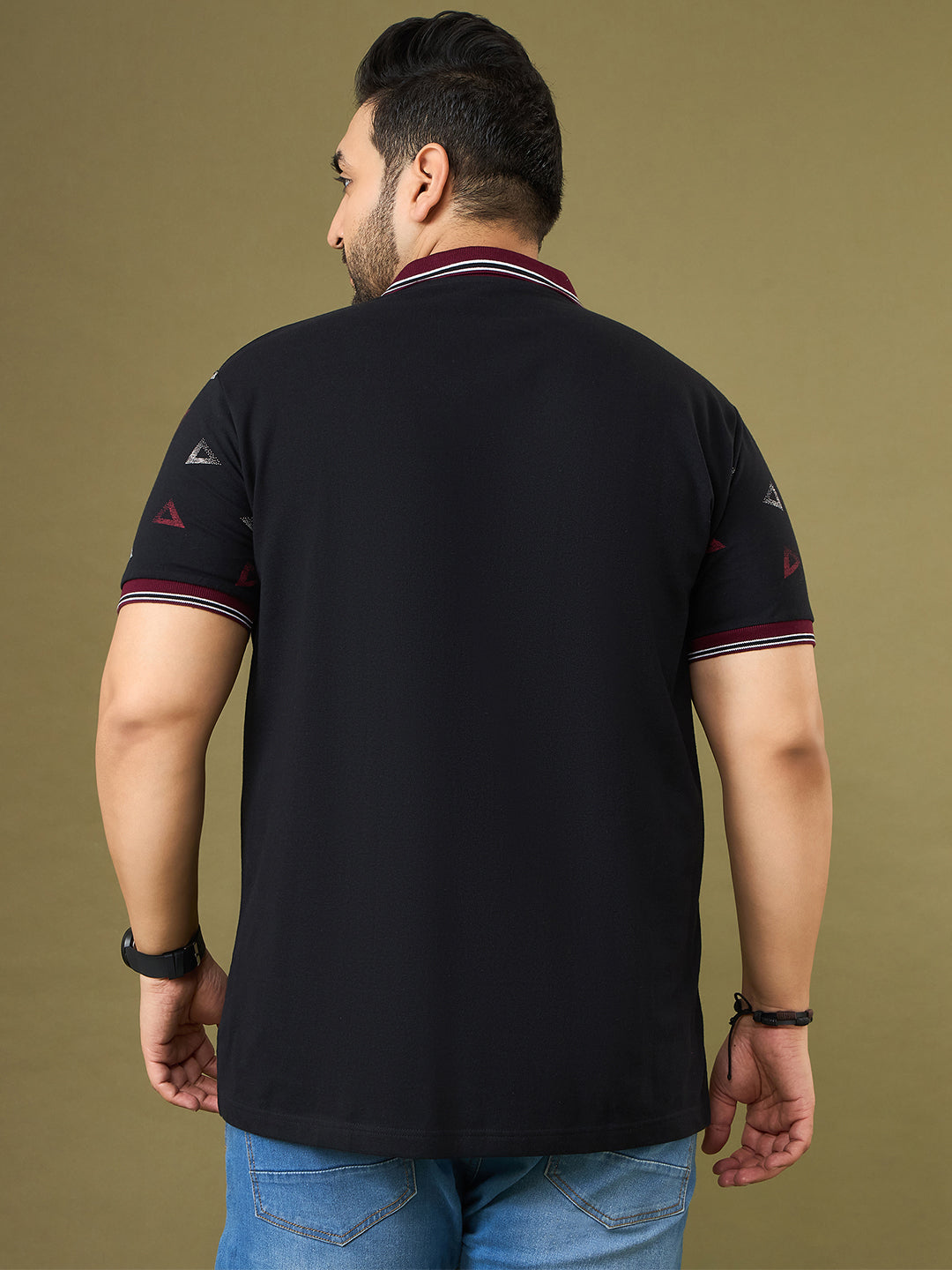 Men Plus Size Vertex Black Printed Polo Tshirt