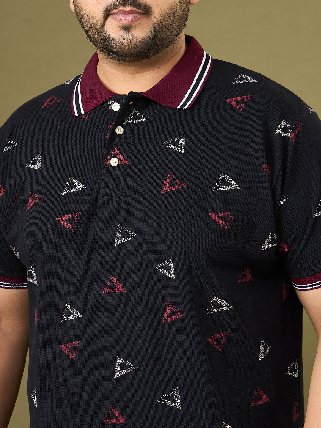 Men Plus Size Vertex Black Printed Polo Tshirt