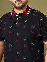 Men Plus Size Vertex Black Printed Polo Tshirt