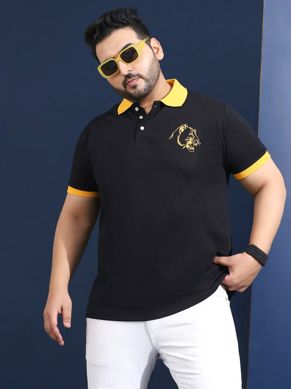 Men Plus Size Vesper Solid Black Polo Tshirt