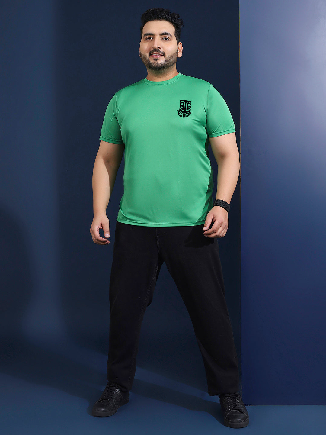 Men Plus Size Vibend Printed Green Round Neck Tshirt