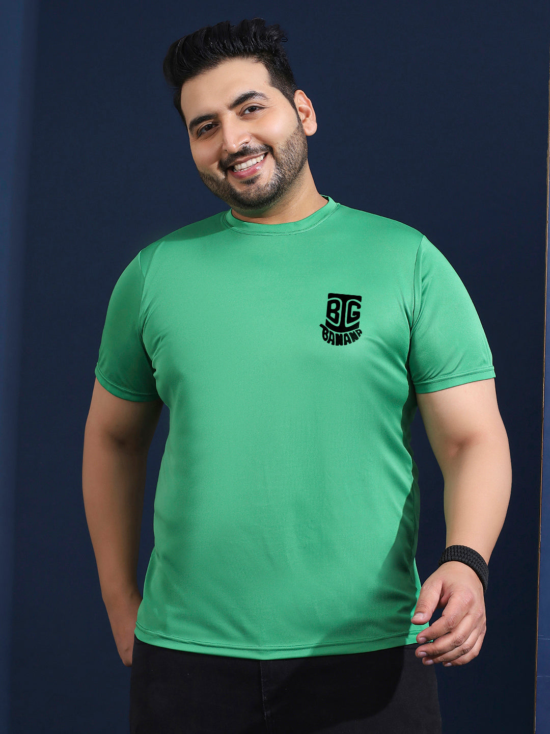 Men Plus Size Vibend Printed Green Round Neck Tshirt