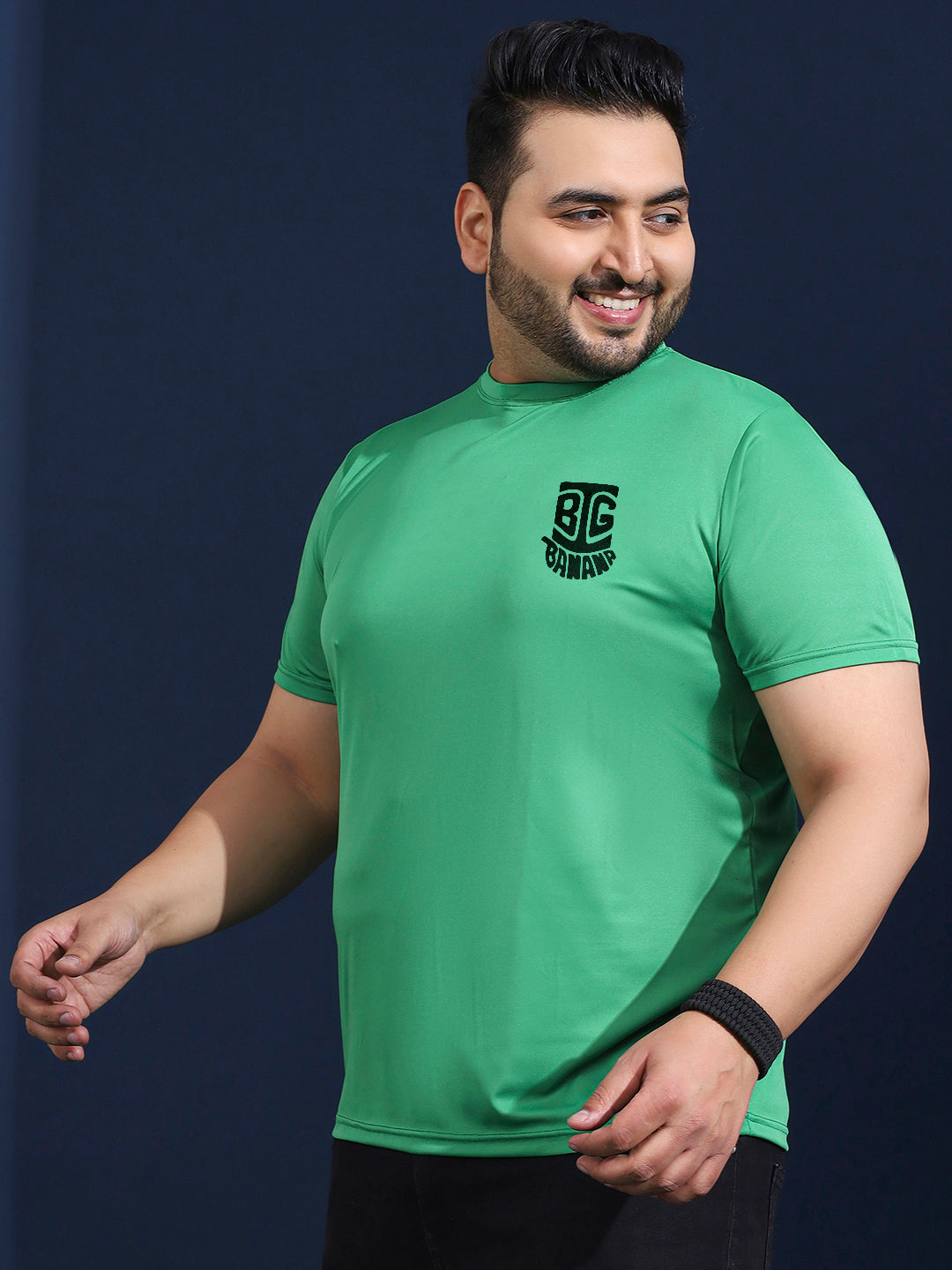 Men Plus Size Vibend Printed Green Round Neck Tshirt