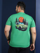 Men Plus Size Vibend Printed Green Round Neck Tshirt