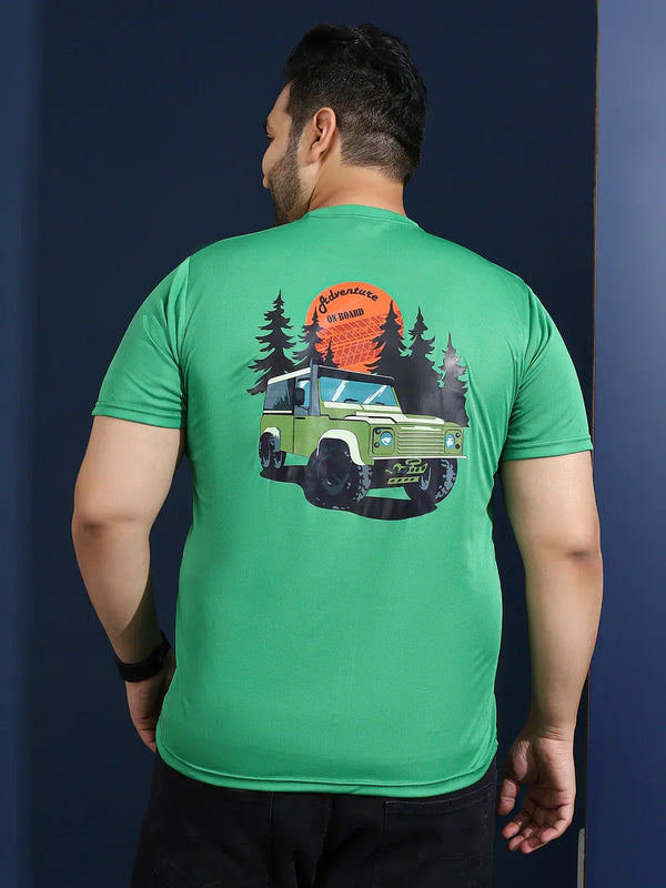 Men Plus Size Vibend Printed Green Round Neck Tshirt
