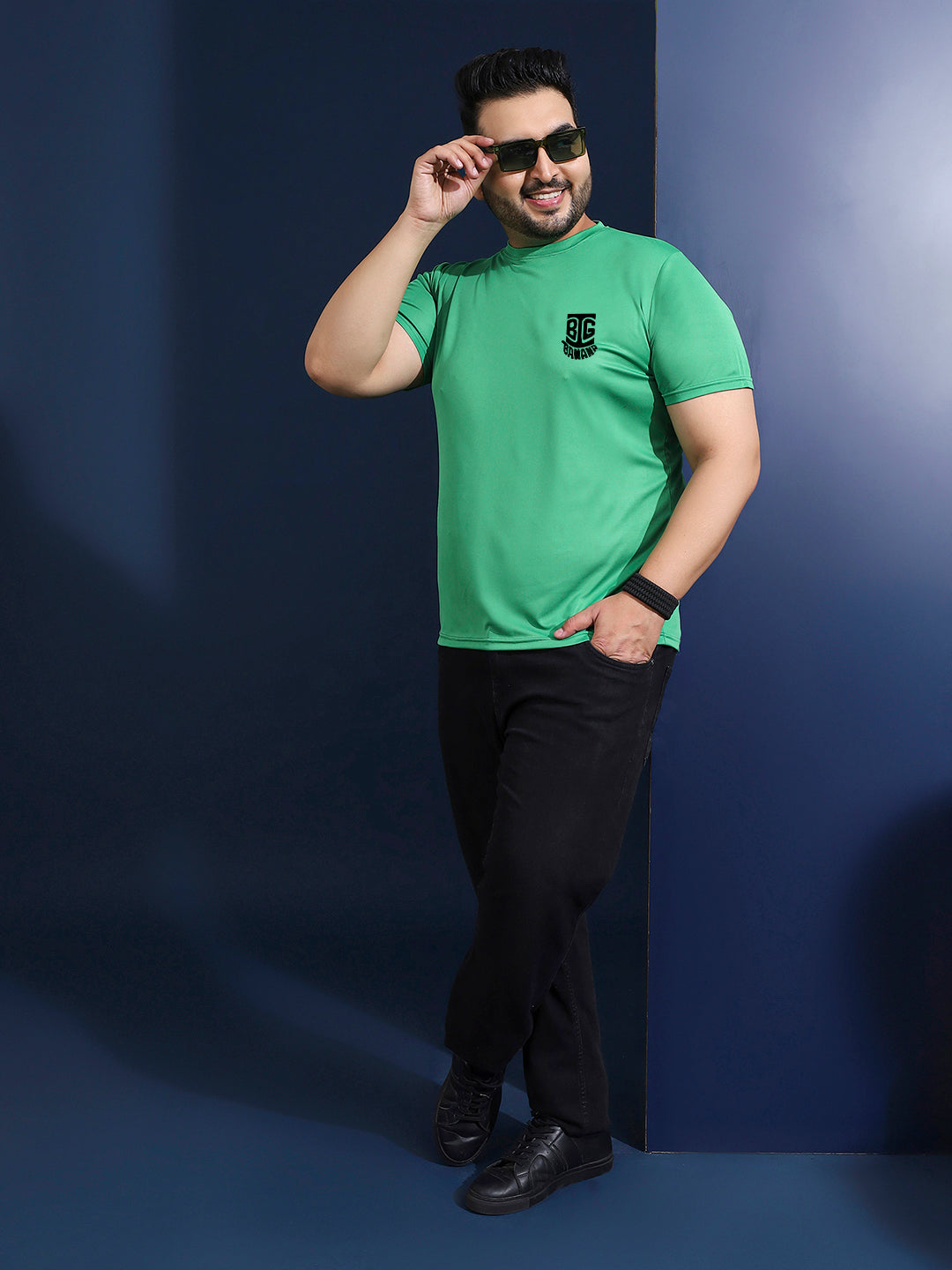 Men Plus Size Vibend Printed Green Round Neck Tshirt