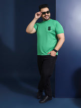 Men Plus Size Vibend Printed Green Round Neck Tshirt
