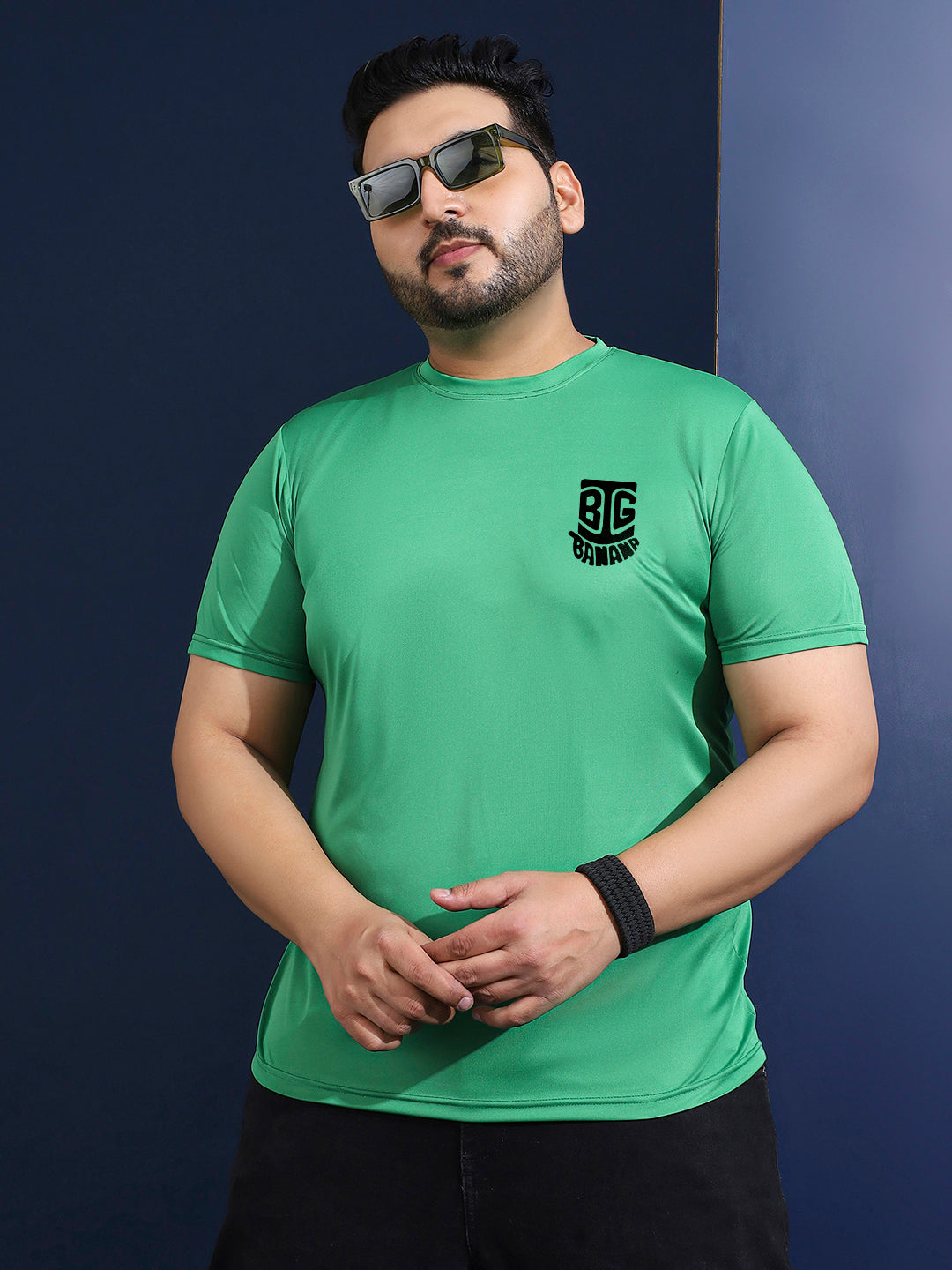Men Plus Size Vibend Printed Green Round Neck Tshirt