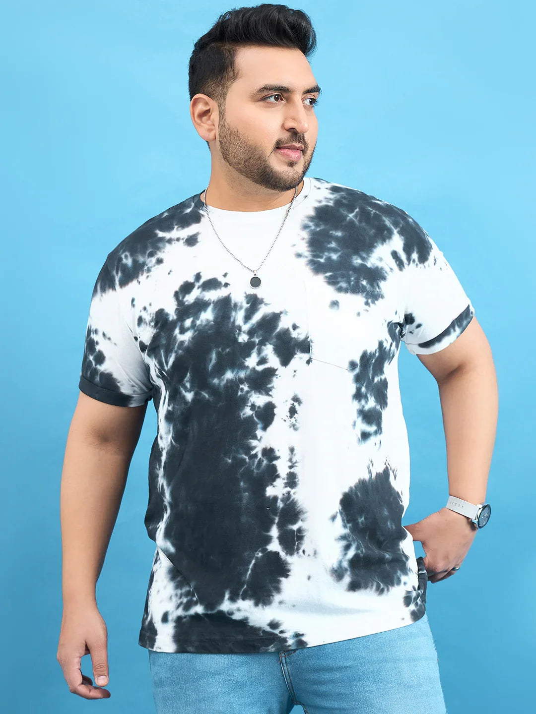 Men Plus Size Volvo Navy-Blue Printed Round Neck Tshirt - bigbanana