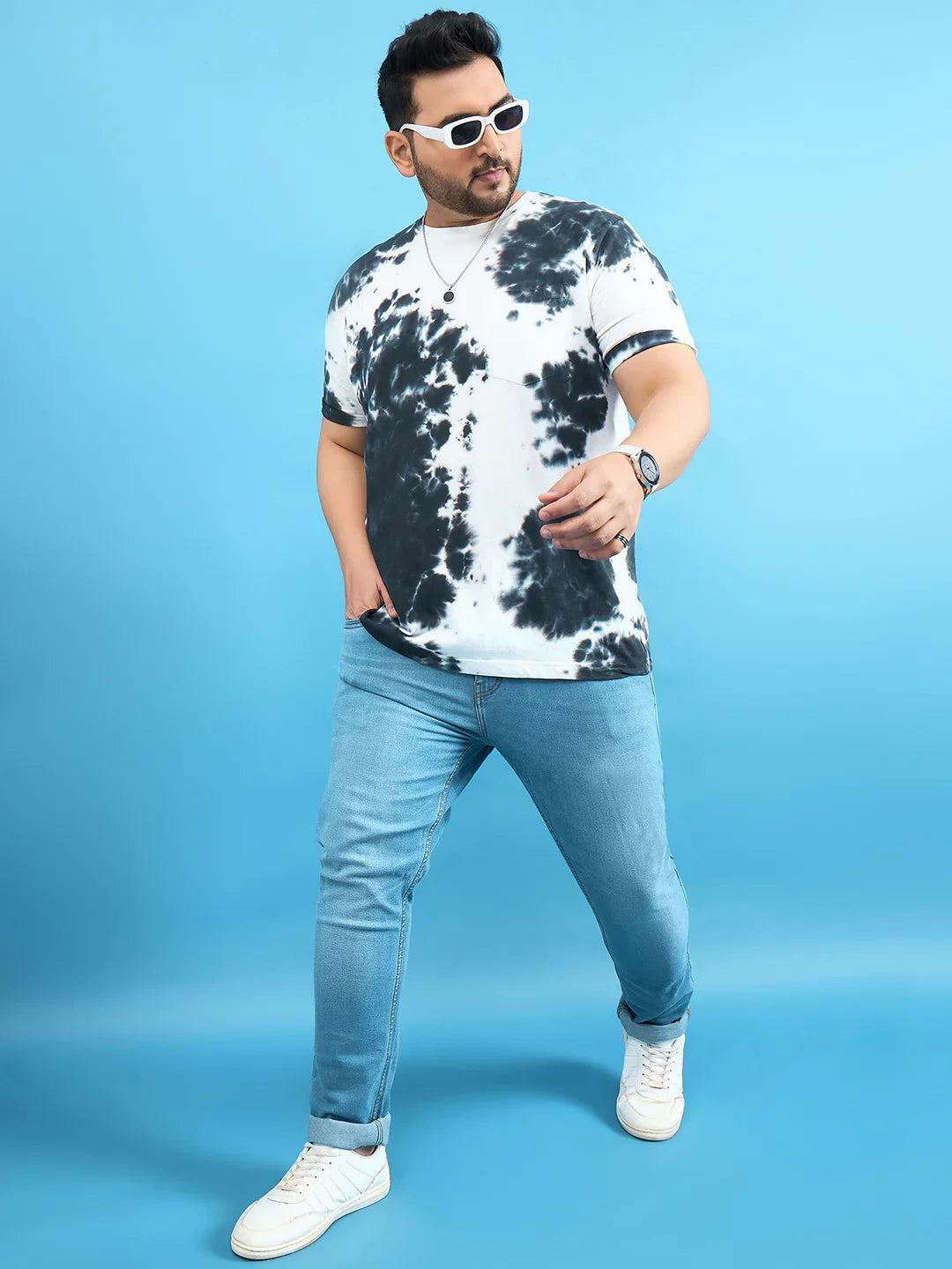 Men Plus Size Volvo Navy-Blue Printed Round Neck Tshirt - bigbanana
