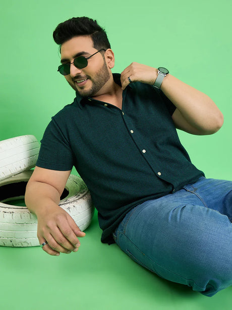 Men Plus Size Vortex Teal Solid Shirt - bigbanana