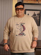 Men Plus Size Voyage Beige Printed Sweatshirt