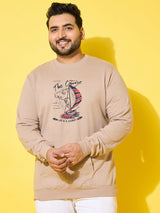 Men Plus Size Voyage Beige Printed Sweatshirt