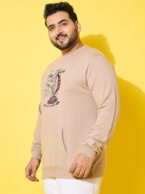 Men Plus Size Voyage Beige Printed Sweatshirt