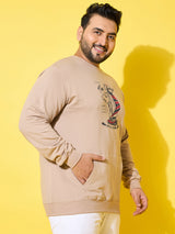 Men Plus Size Voyage Beige Printed Sweatshirt