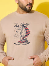 Men Plus Size Voyage Beige Printed Sweatshirt