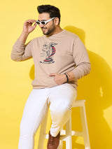 Men Plus Size Voyage Beige Printed Sweatshirt