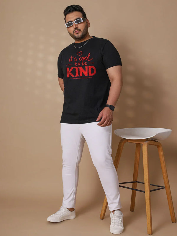 Men Plus Size Wah Striped Black Round Neck Tshirt