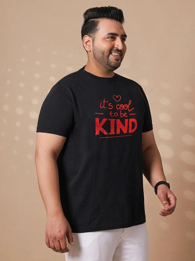 Men Plus Size Wah Striped Black Round Neck Tshirt - bigbanana