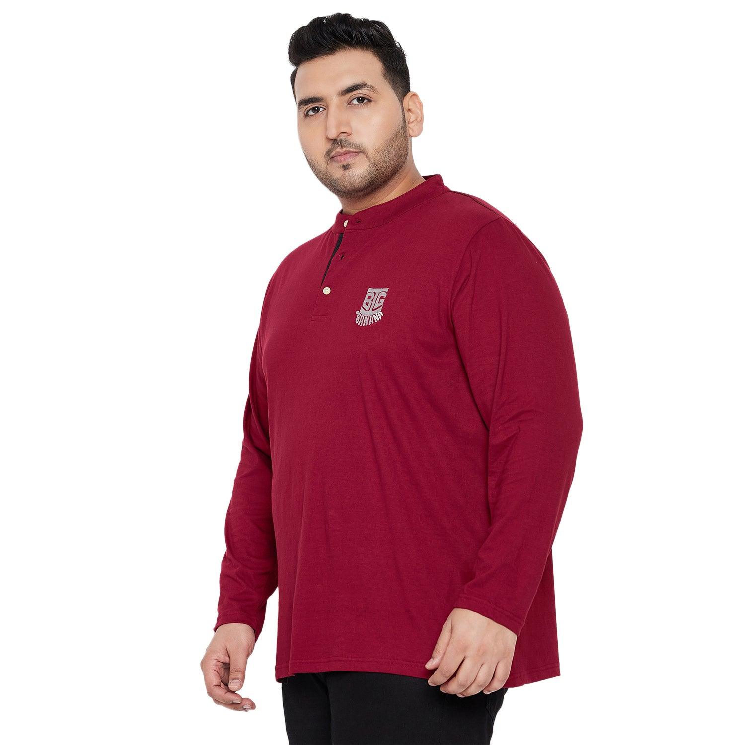 Men Plus Size Walberg Solid Henley Tshirt - bigbanana