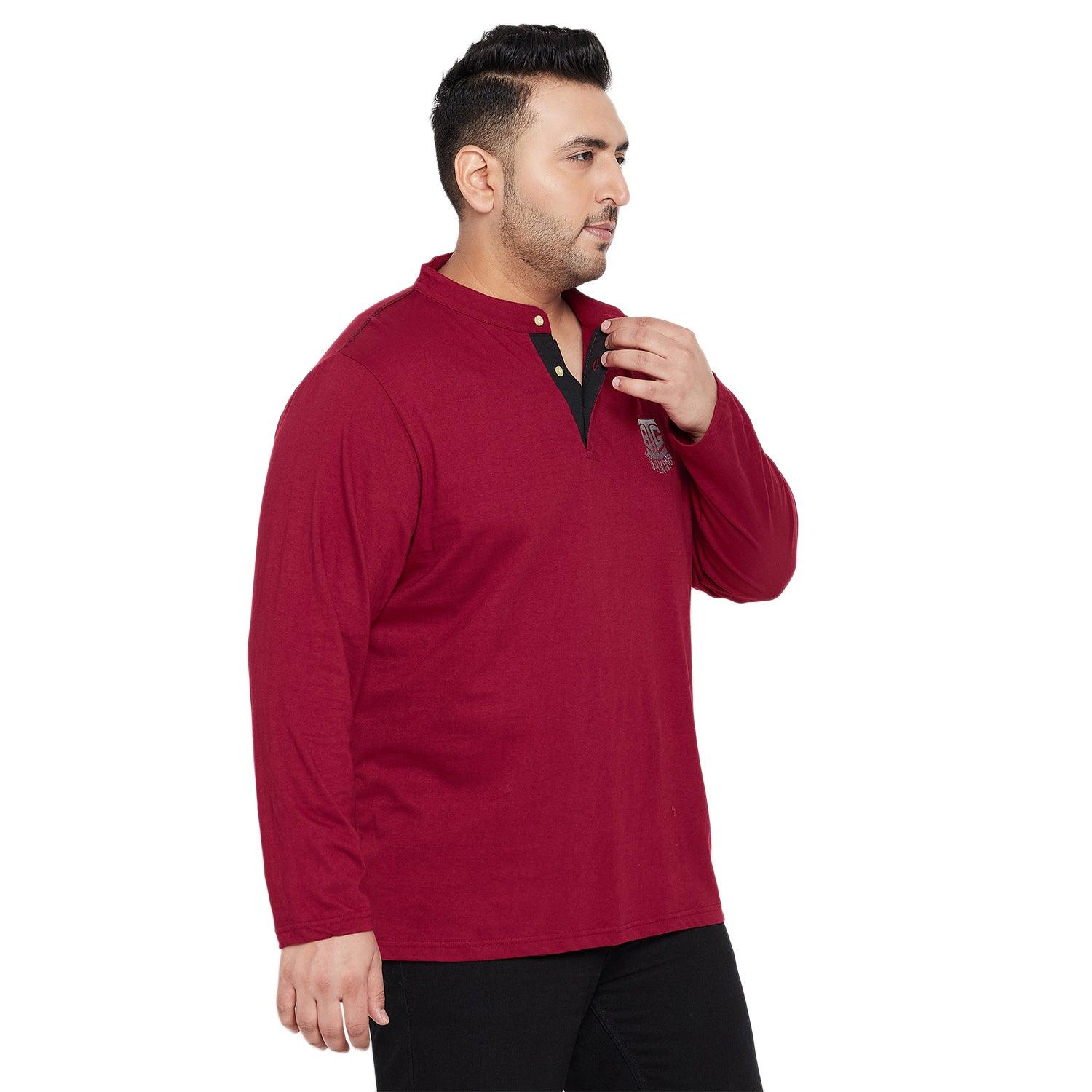 Men Plus Size Walberg Solid Henley Tshirt - bigbanana