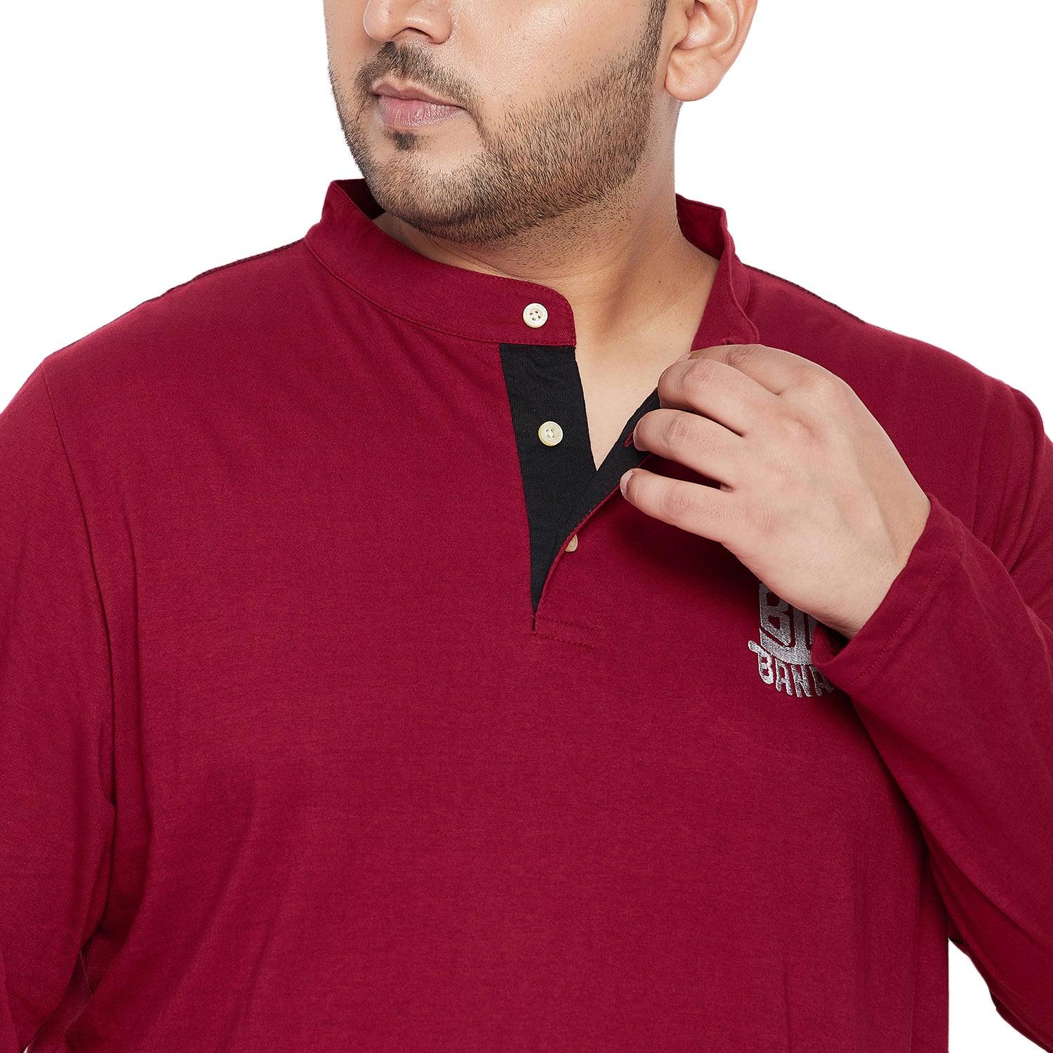 Men Plus Size Walberg Solid Henley Tshirt - bigbanana