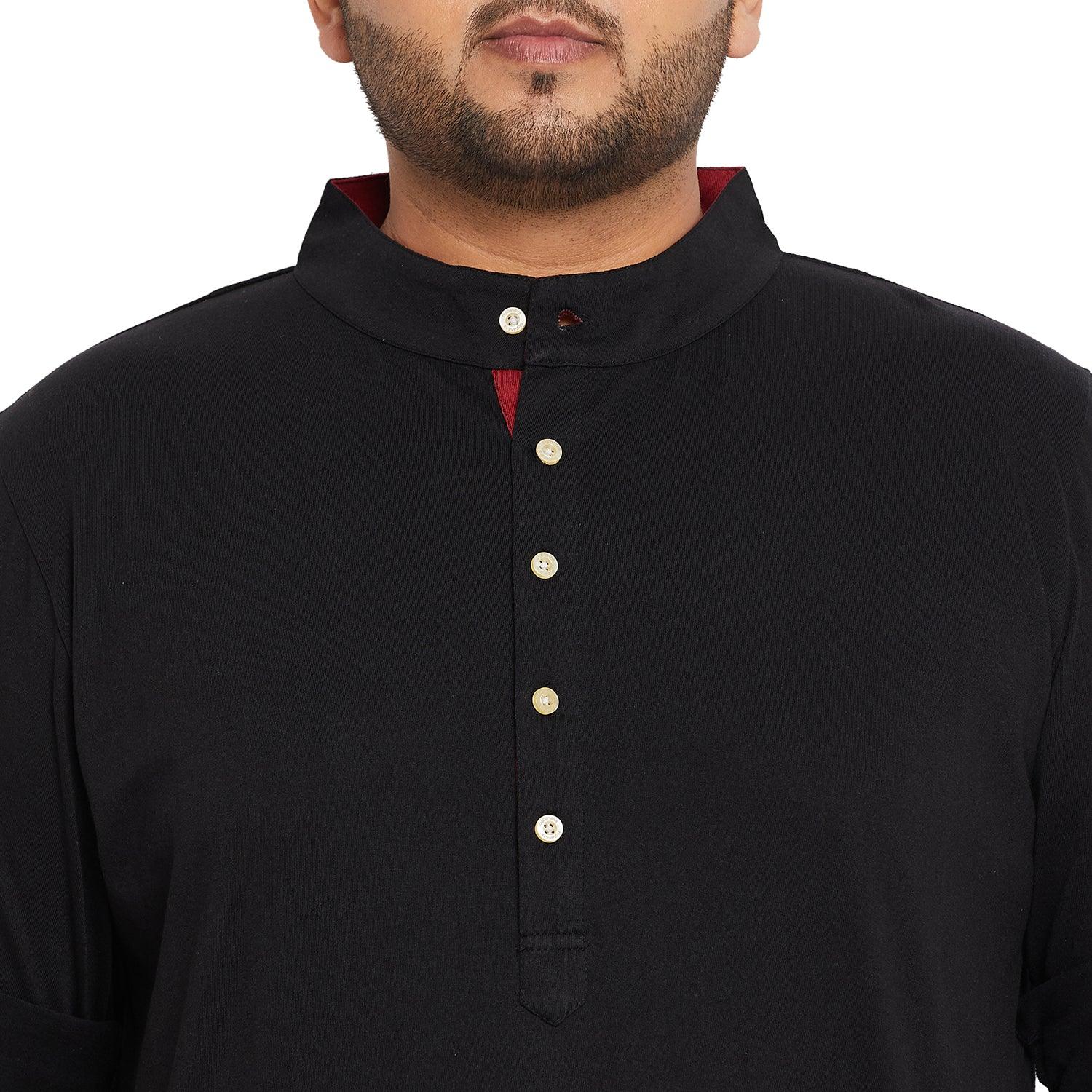 Men Plus Size Warren-Black Solid Henley Tshirt - bigbanana