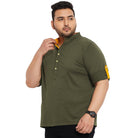 Men Plus Size Warren-Olive Solid Henley Tshirt - bigbanana