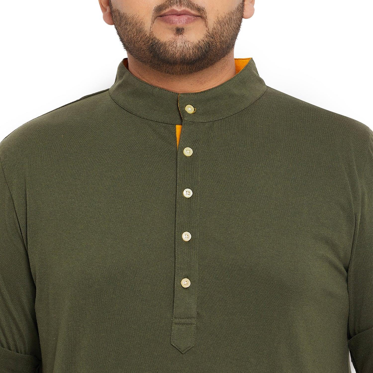 Men Plus Size Warren-Olive Solid Henley Tshirt - bigbanana