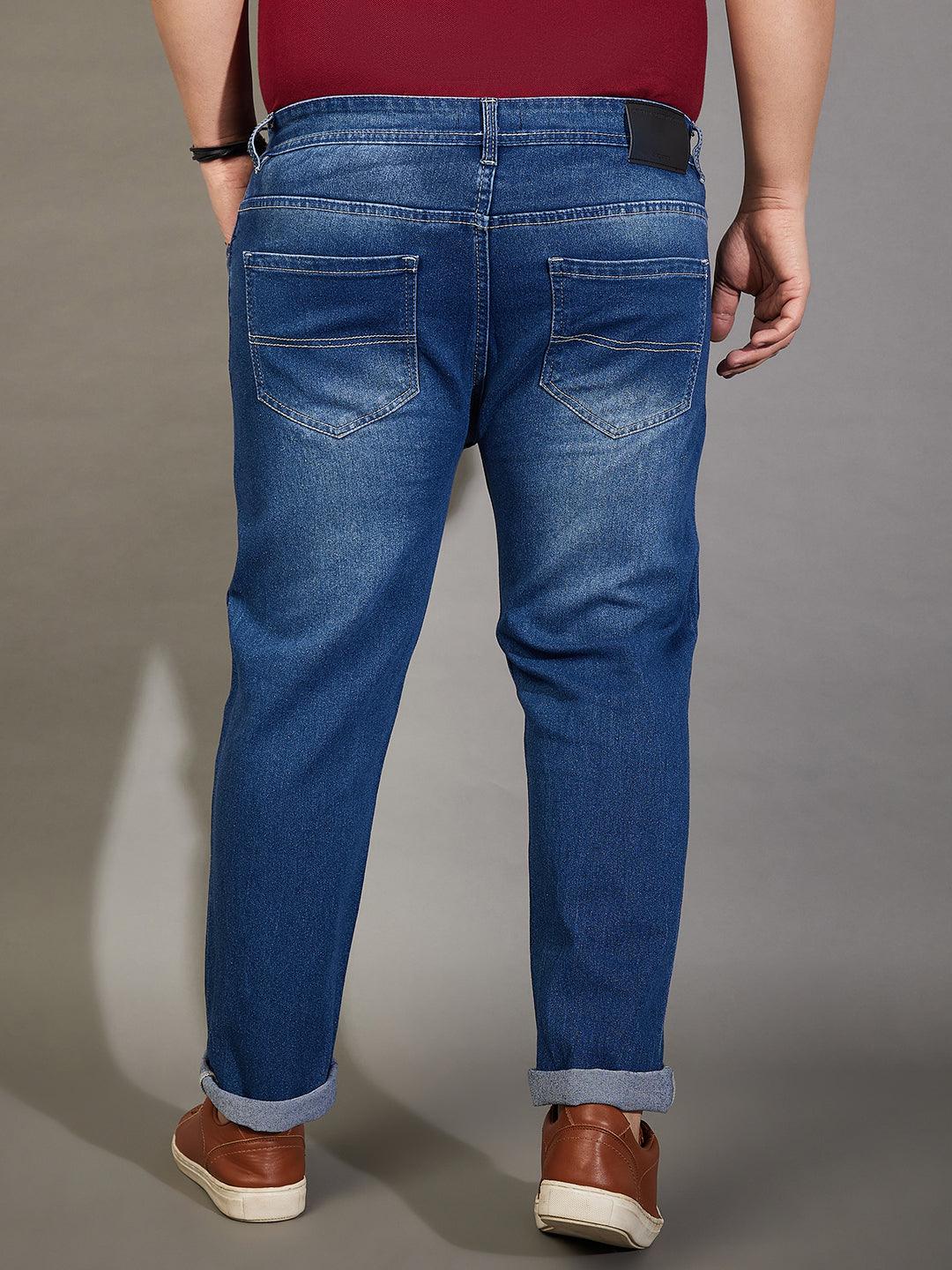 Men Plus Size Welder-10 Washed Indigo Denim - bigbanana