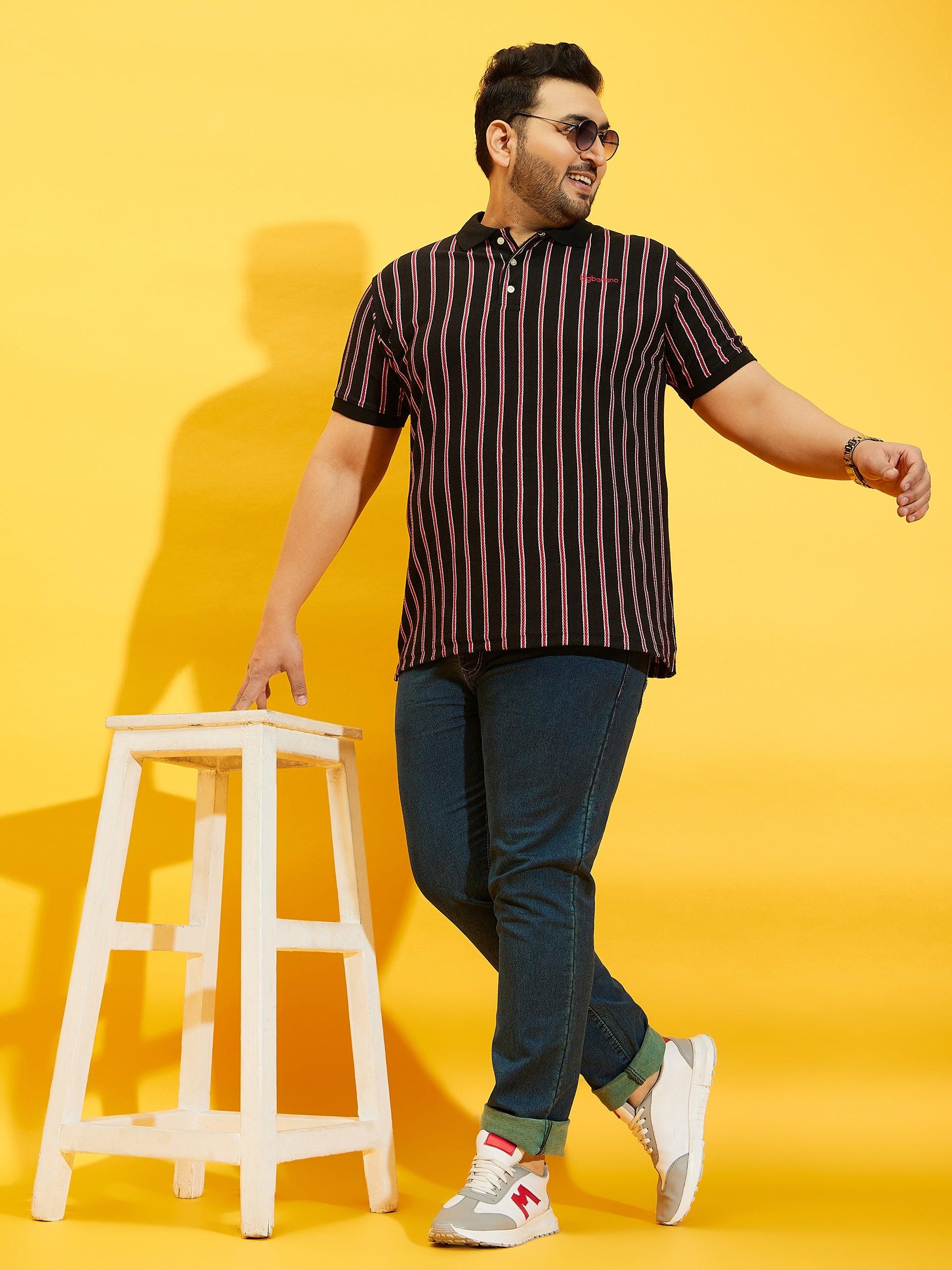 Men Plus Size Westen Striped Polo Tshirt - bigbanana