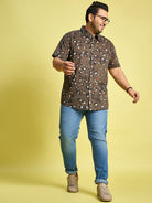 Men Plus Size Xzlum Floral Printed brown Shirt - bigbanana