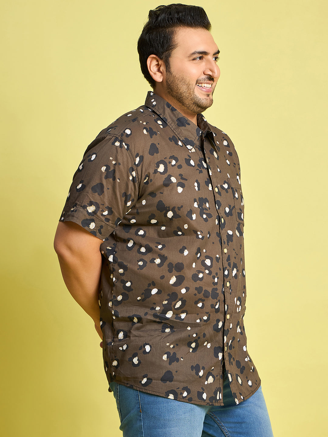 Men Plus Size Xzlum Floral Printed brown Shirt - bigbanana