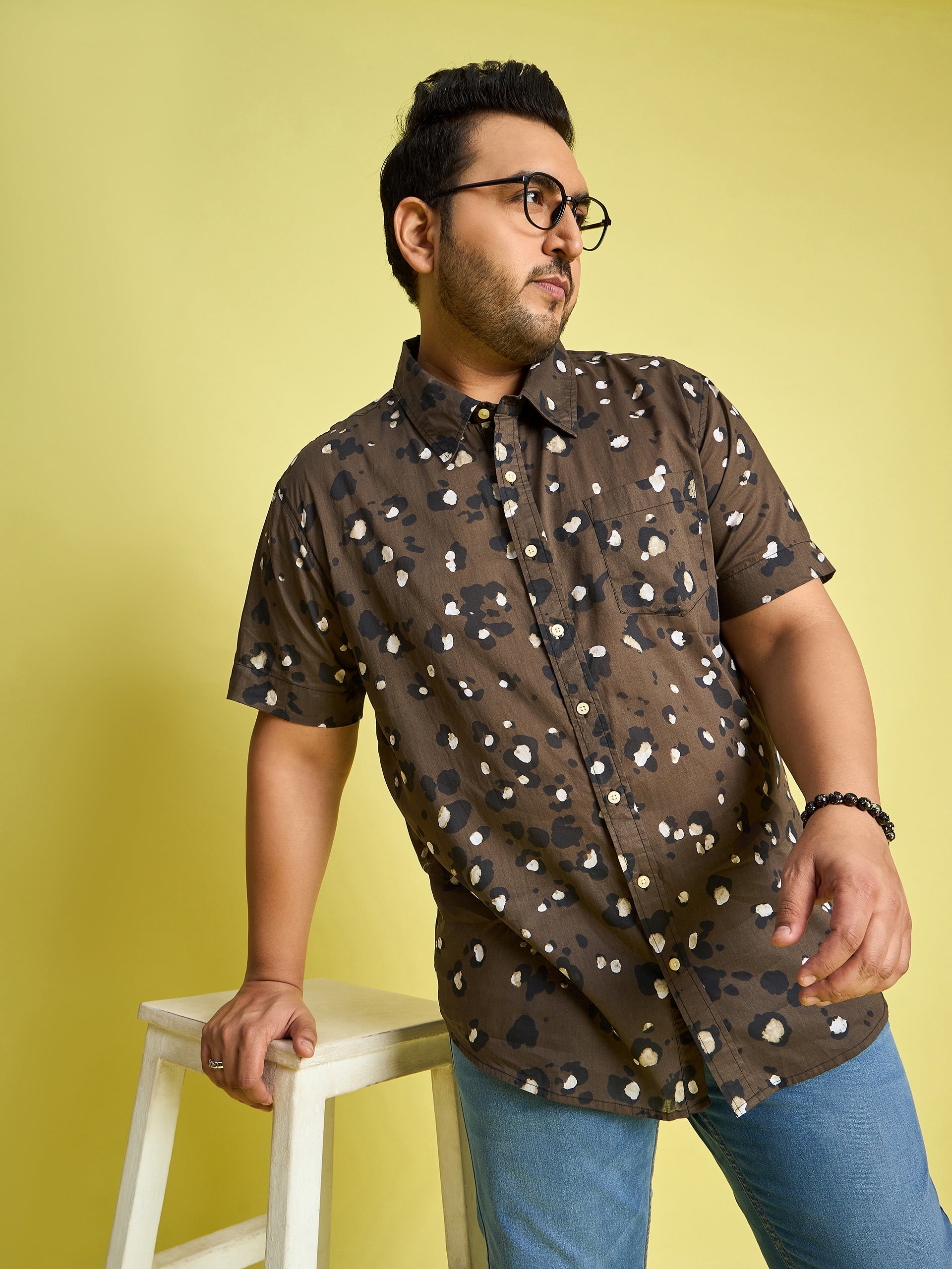 Men Plus Size Xzlum Floral Printed brown Shirt - bigbanana