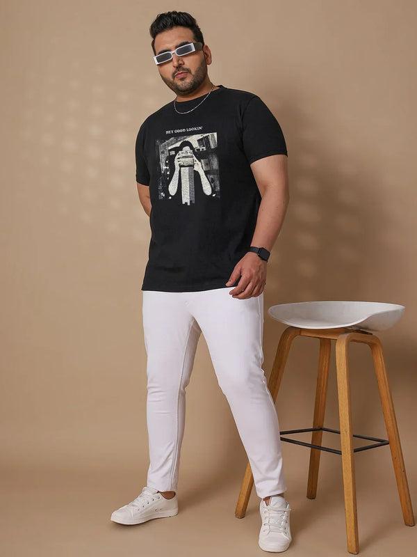 Men Plus Size Yee Striped Black Round Neck Tshirt