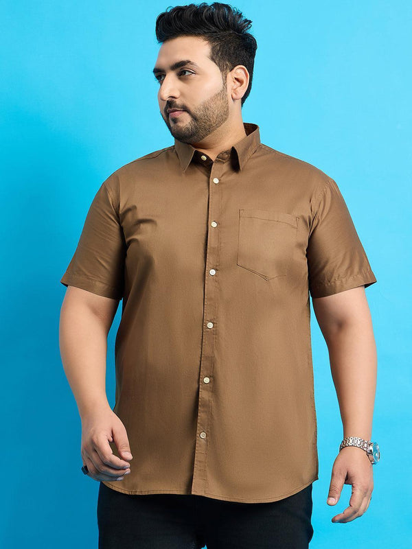 Men Plus Size Zenzo-Khakhi Solid Shirt