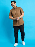 Men Plus Size Zenzo-Khakhi Solid Shirt - bigbanana