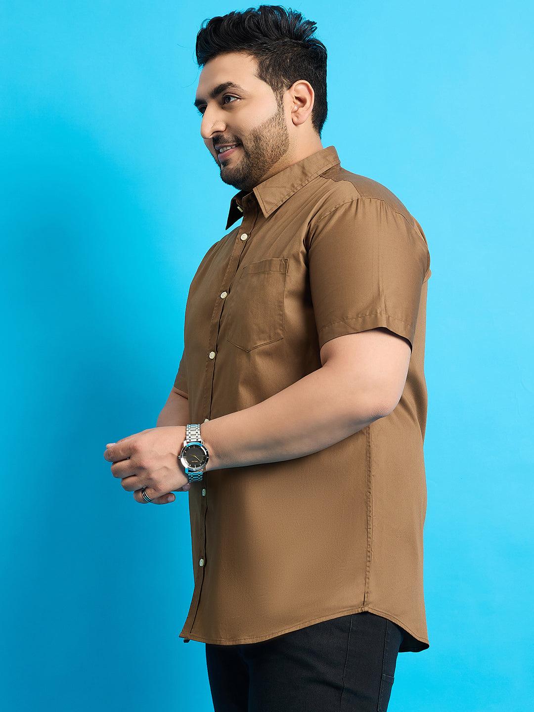 Men Plus Size Zenzo-Khakhi Solid Shirt - bigbanana