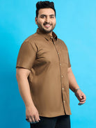 Men Plus Size Zenzo-Khakhi Solid Shirt - bigbanana