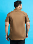 Men Plus Size Zenzo-Khakhi Solid Shirt - bigbanana