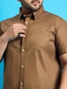 Men Plus Size Zenzo-Khakhi Solid Shirt - bigbanana