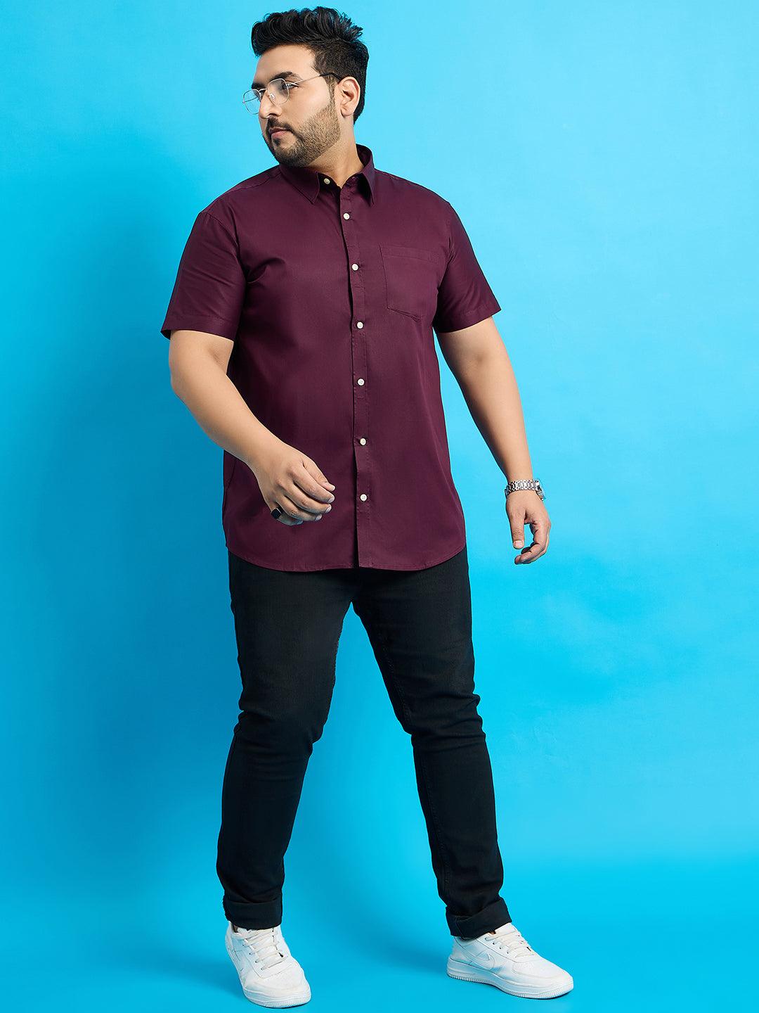 Men Plus Size Zenzo-Purple Solid Shirt - bigbanana