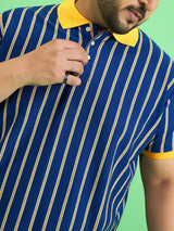 Men Plus Size Zephyr Blue Stripe Polo Tshirt - bigbanana