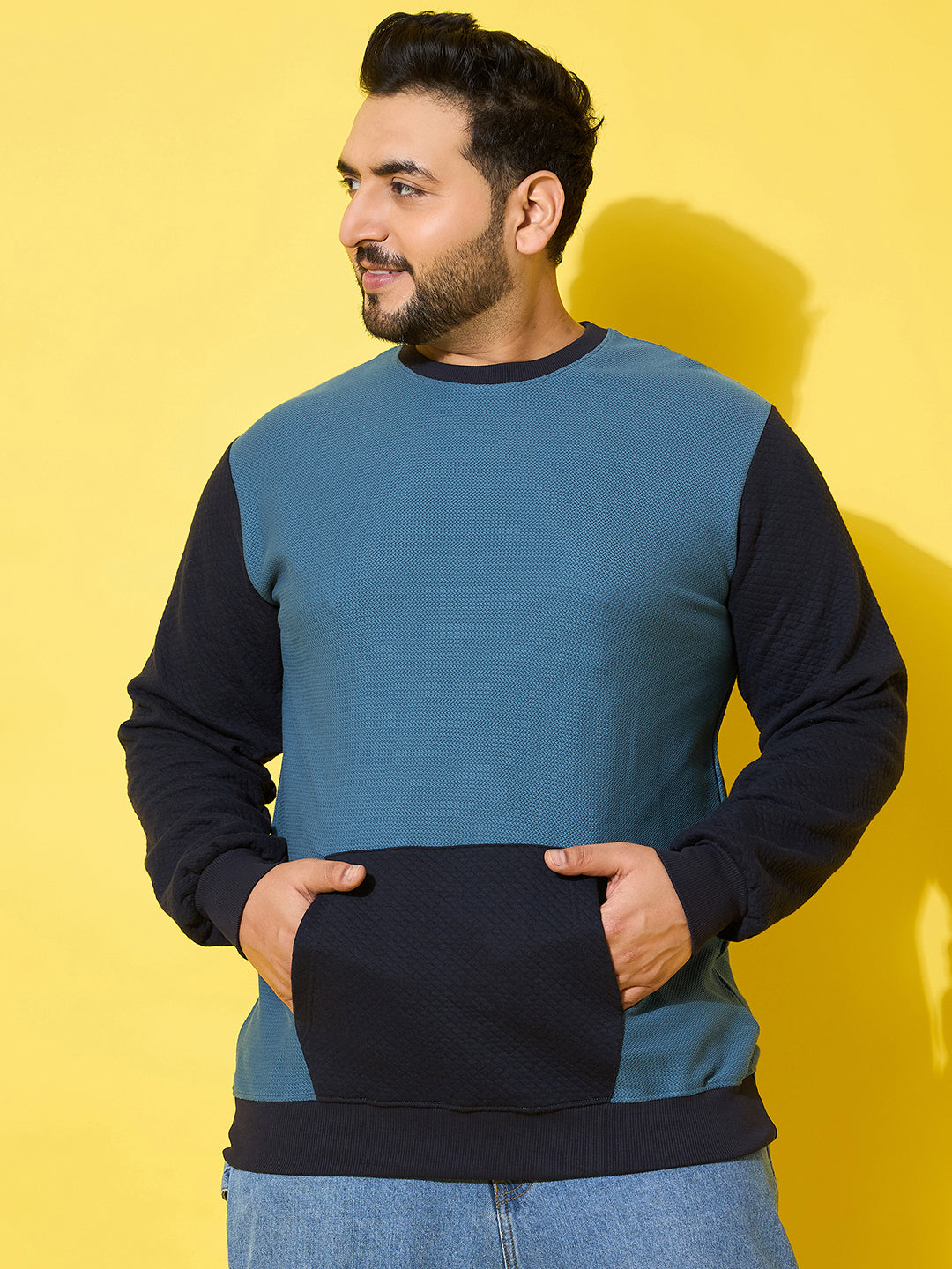 Men Plus Size Zerk Multicolor Colorblock Sweatshirt