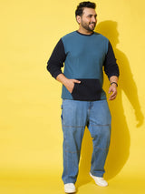 Men Plus Size Zerk Multicolor Colorblock Sweatshirt