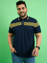 Men Plus Size Zetel Navy Blue Colorblock Polo Tshirt