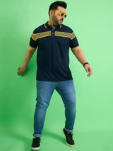Men Plus Size Zetel Navy Blue Colorblock Polo Tshirt