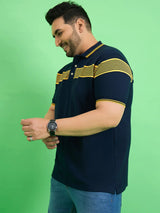 Men Plus Size Zetel Navy Blue Colorblock Polo Tshirt